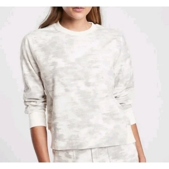 Athleta Farallon Sweatshirt 1X Inversion Gray White Tie Dye Crew Neck Pullover - Picture 2 of 11